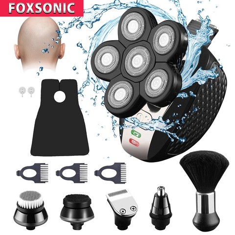 FOXSONIC 2022 NEW 6D Floating Heads Bald Head Shaver 6 in 1 Multifunction Rechargeable Electric Shaver Grooming Kit ► Photo 1/6