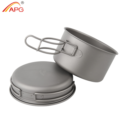 APG Ultralight Titanium Pan Outdoor Camping Titanium Bowl Set Folding Handle Cookware ► Photo 1/6