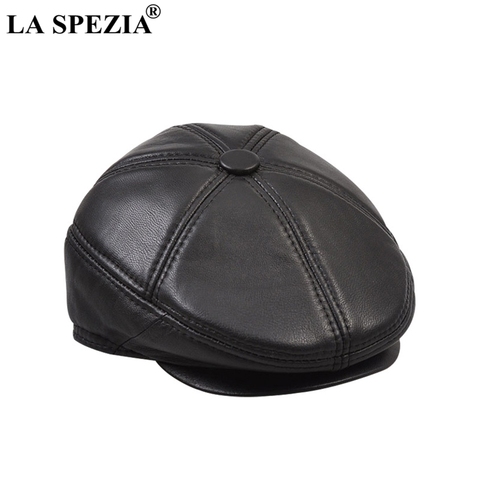 LA SPEZIA Real Leather Berets Man Black Casual Duckbill Hats Vintage Italian Luxury Genuine Leather Winter Warm Flat Caps ► Photo 1/6