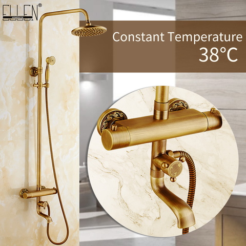 ELLEN Antique Bronze Rain Shower Set Thermostatic Rainfall Bath Shower with Hand Shower Constant Temperature Faucets EL4013 ► Photo 1/6