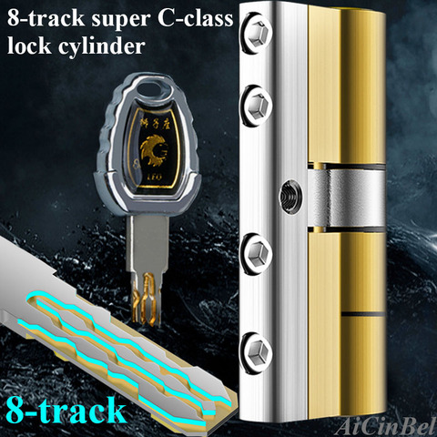 Security door Lock Brass Cylinder  Anti Pry Stainless Steel Anti-collision beam 8 Snake Groove Cylinder Color 10 Keys Super C ► Photo 1/5