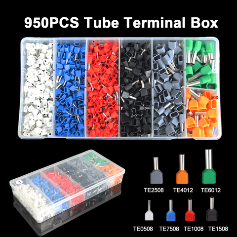 950pcs Dual Wire Tube Terminal Kit 2*0.5-6mm2 Ferrule Insulated Double Wiring Crimp Terminals Connector Cable Terminal Suit Set ► Photo 1/4