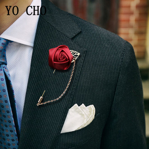 YO CHO Groom Boutonniere Corsage Pins Wedding Silk Flower Groomsman Boutonnieres Buttonhole Wedding Flowers Marriage Accessories ► Photo 1/6