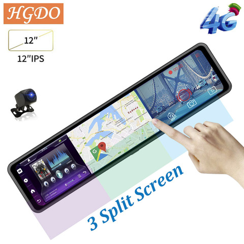 New HGDO 12'' 4G Car DVR Camera Android 8.1 Rear View Mirror 1080P 3 Screens WiFi GPS ADAS Dash Cam Registrar Video Recorder ► Photo 1/6