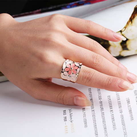 Fashion Enamel Metal Gold Rings Unique Fine Jewelry Scarves Pink Black Painted Flower Ring Gifts For Women Girls Perfect Quality ► Photo 1/6