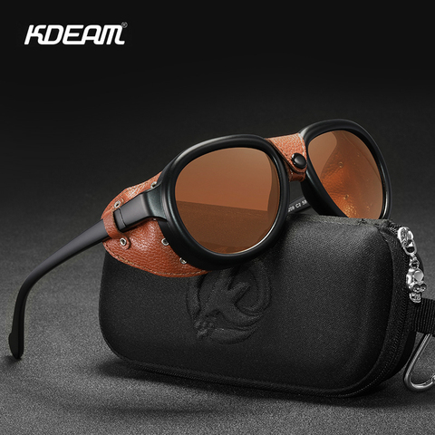 KDEAM Luxury Steampunk Pilot Sunglasses Men and Women Soft Leather Shield Glasses UV400 Protection KD2095 ► Photo 1/6