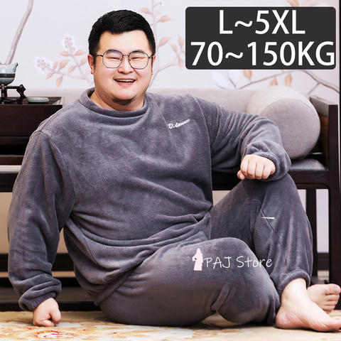 Plus Size 5XL Winter Long Thick Warm Flannel Pajama Sets Men Coral Fleece Sleepwear Suit Lounge Homewear Home Clothes Pjs Pygama ► Photo 1/5