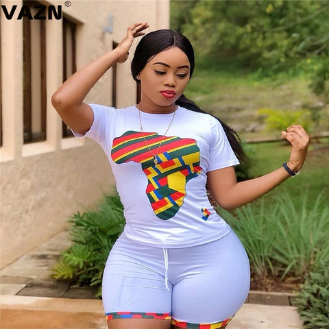 VAZN New 2022 Sexy O-neck Two Piece Set Cartoon Bodycon 2 Piece Set Women Short Sleeve Top And Pants Summer Autumn Sets ► Photo 1/6