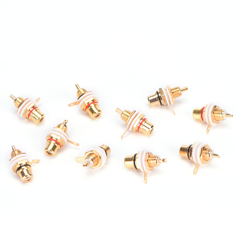 RCA Female Jack 10pcs Plated Rca Connector Gold Panel Mount Chassis Audio Socket Plug Bulkhead White Cycle With Nut Solder Cup ► Photo 1/6