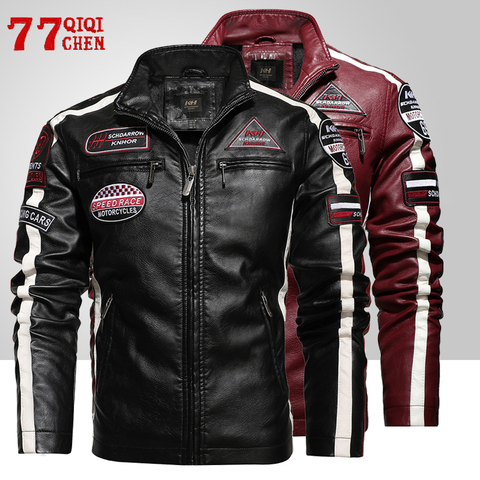 Men's Motorcycle Leather Jacket 2022 Fashion Biker Colorblock PU Jackets with Embroidery Epaulet Faux Leather Coat Male ► Photo 1/6