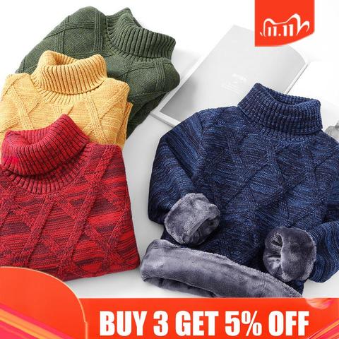 KEAIYOUHUO Winter Boy Kids Thick Knitted Bottoming Shirts Solid High Collar Pullover Sweater Baby Boys Sport Clothes 2 to 10 Y ► Photo 1/6