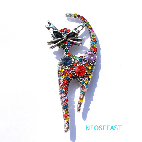 Cute Brooches for Women Rhinestone Cats Alloy Pin Mix Color Ladies Holiday Gifts Coat Garments Dress Accessories Fashion Jewelry ► Photo 1/6
