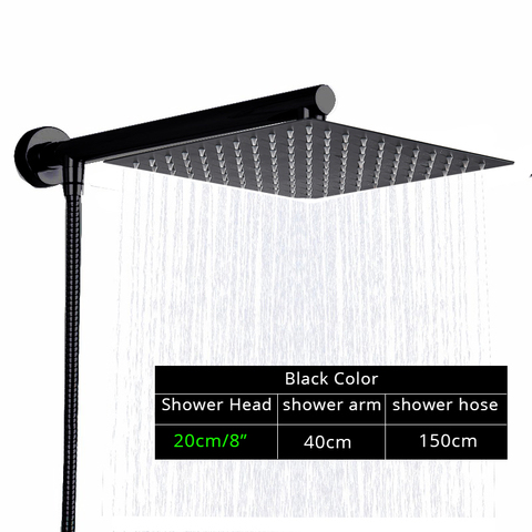 Rozin Black Ultrathin Rainfall Shower Head Wall Mounted Shower Arm Bracket Bar 150cm Shower Hose Bathroom Faucet Set ► Photo 1/6
