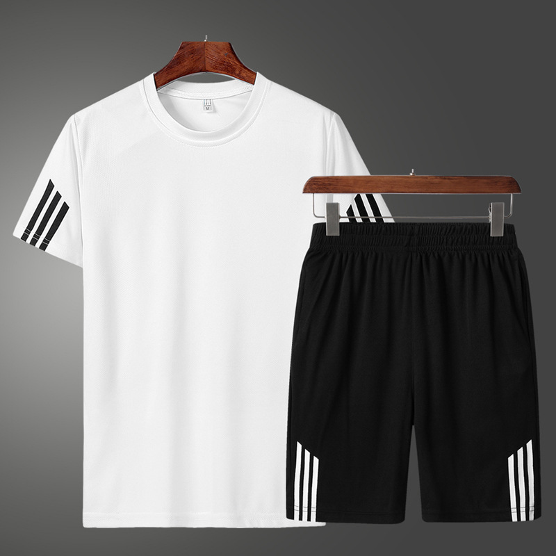 Summer Mens T-Shirts Shorts Set 2PCS Tracksuit Sportswear Athletic  Tees Jogging