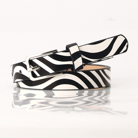 Designer Leopard Print Cow Pattern Belt For Women Black White 1.8cm Narrow Thin Leather Zebra Striped Waist Belts Female ► Photo 1/6