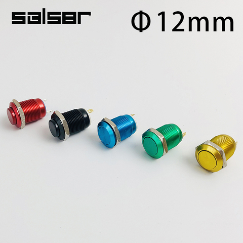 12mm Oxide Aluminium Red Blue Green Black Yellow Waterproof High Flat Head Momentary Fixation Latching Metal Push Button Switch ► Photo 1/6