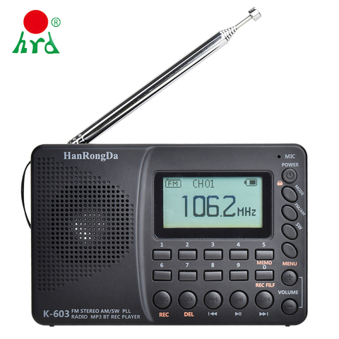 HanRongDa HRD-603 Portable Radio Pocket AM/FM/SW/BT/TF Pocket Radios USB MP3 Digital Recorder Support TF Card Bluetooth Speaker ► Photo 1/6