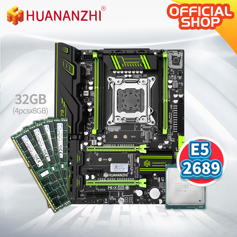 HUANANZHI X79 GREEN X79 motherboard with Intel XEON E5 2689 with 4*8GB DDR3 RECC memory combo kit set ATX SATA USB3.0 PCI-E NVME ► Photo 1/5