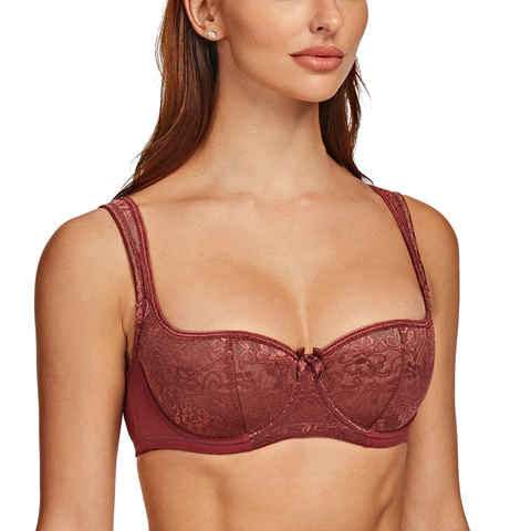 MELENECA Women's Balconette Bra with Padded Strap Half Cup Underwire Sexy Lace ► Photo 1/6
