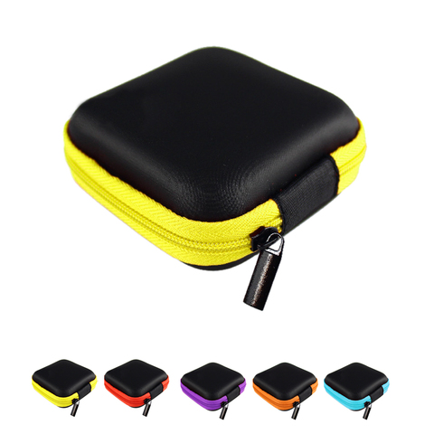 Hot Mini Zipper Hard Headphone Case PU Leather Earphone Storage Bag Protective USB Cable Organizer, Portable Earbuds Pouch box ► Photo 1/6