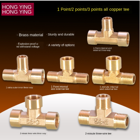 1/2IN Thread tee three joints 3/8IN Thread three outer teeth inner and outer wire G1 /4 reducer brass pneumatic mechanical parts ► Photo 1/4