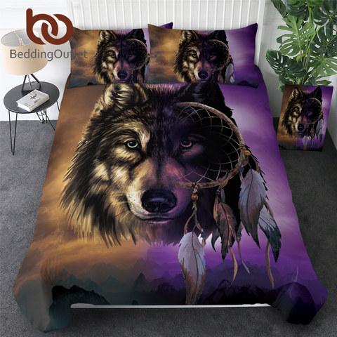 BeddingOutlet 3D Wolf Bedding Sets Luxury Dreamcatcher Duvet Cover Mountain Bed Cover Set Queen Size Purple Bedclothes Drop Ship ► Photo 1/6