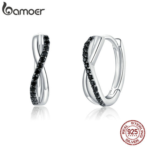 bamoer Real 925 Sterling Silver Black CZ Cross Hoop Earrings for Women Wedding Statement Jewelry Ear Hoops 2022 Jewelry BSE399 ► Photo 1/6