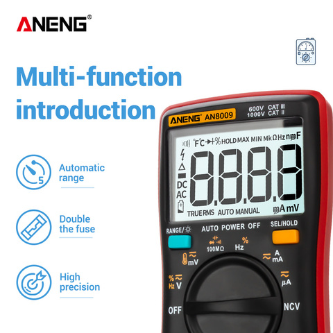 ANENG AN8009 Digital Multimeter 9999 count True-RMS Auto Range NCV Ohmmeter AC/DC Voltage Ammeter Current Meter temperature ► Photo 1/6