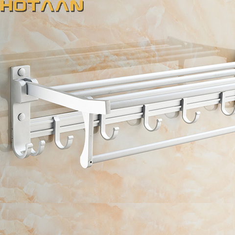 Free Shipping New Bathroom Towel Racks Foldable Alumimum Chrome Towel Holder Wall Mounted Towel Shelf With Hooks YT-4005 ► Photo 1/6