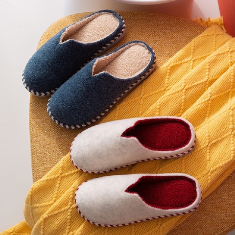 Pure Color Felt Winter Couple Cotton Slippers Couple Home Warm Casual Shoes Plush Non-Slip Breathable Indoor Ladies Slippers ► Photo 1/6