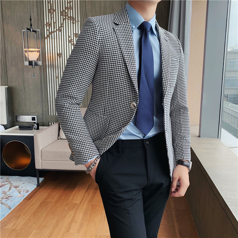 British Style Autumn Winter Business Casual Vintage Blazer Jacket Men Clothing 2022 Slim Fit Formal Wear Two Buttons Coats 3XL-M ► Photo 1/5