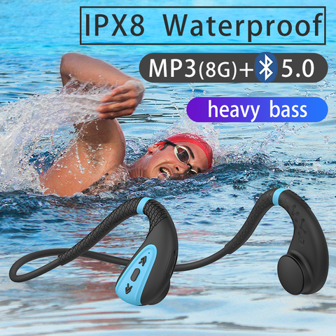ddj Q1 Bone Conduction Headphone Built-in Memory 8G IPX8 Waterproof MP3 Music Player Swimming Diving Earphone 15 Days Standby ► Photo 1/6