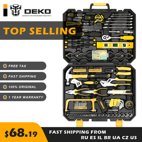 DEKO TZ168 Socket Wrench Tool Set Auto Repair Mixed Tool Combination Package Hand Tool Kit with Plastic Toolbox Home DIY ► Photo 1/6
