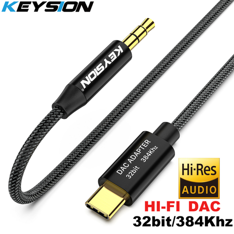 KEYSION HIFI DAC Earphone Amplifier USB Type C to AUX Speaker Cable Adapter 32bit 384kHz HD Digital Decoder Car Audio Input Cord ► Photo 1/6