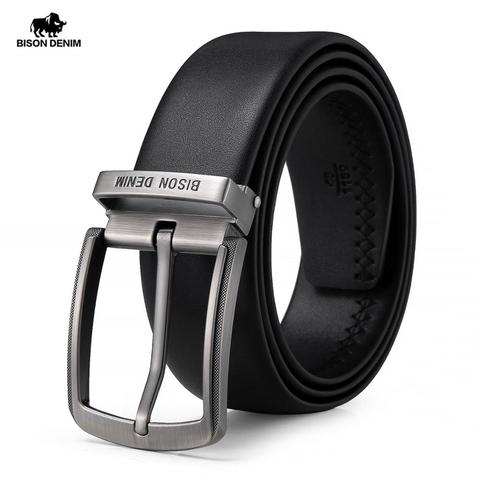 BISON DENIM Genuine Leather Alloy Pin Buckle Luxury Brand Leather Strap Belt for Men Vintage Designer Belt High Quality N71625 ► Photo 1/6