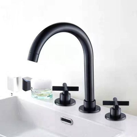 Black Basin Faucets Brass Polished Chrome Deck Mounted Bathroom Sink Faucets 3 Hole Double Handle Hot And Cold Water Tap ► Photo 1/6