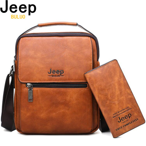 JEEP BULUO Men Leather Shoulder Bag 2 piece set Handbags Business Casual Messenger Bag Crossbody Male Tote Bags High Quality ► Photo 1/6