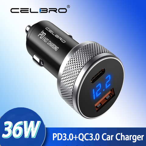 36W Metal Dual USB Car Charger Digital Display Usb C PD Car Charger for Samsung Note 20 Ultra Xiaomi Mobile Phone Fast Charger ► Photo 1/6