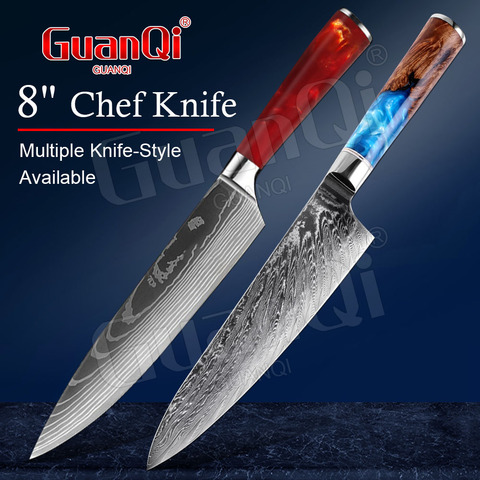 8 Inch Damascus Steel Chef Knives With Resin Handle 67 Layer Damascus Stainless Steel Chef Knives Damascus Kitchen Knives Set ► Photo 1/6