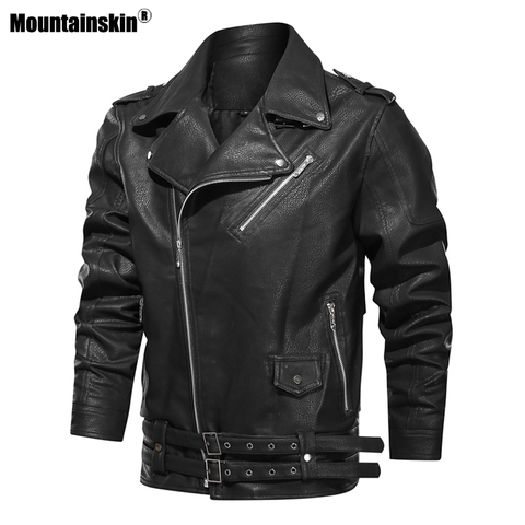 Mountainskin Mens Lapel Motorcycle Leather Jacket Fashion Zipper PU Leather Coat Male Casual Loose Leather Jacket EU Size MT006 ► Photo 1/6