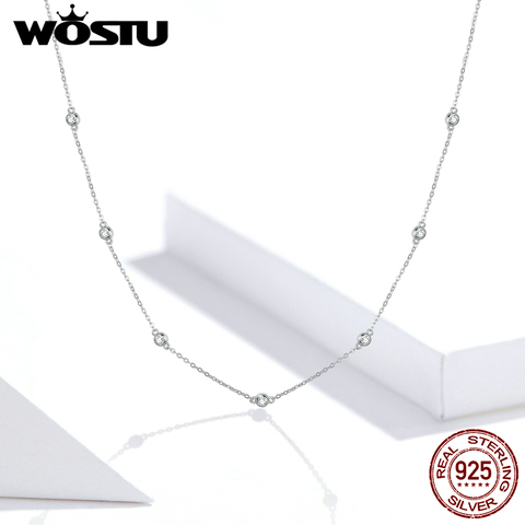 WOSTU Genuine 925 Sterling Silver Bright Zircon Simple Necklace Long Chain Link For Women Wedding Exquisite Jewelry Gift FIN393 ► Photo 1/6