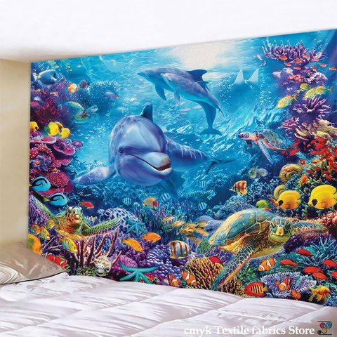 Three dimensional underwater world fantasy scene tapestry Mandala tapestry wall cloth Yoga Hippie animal home decoration ► Photo 1/6