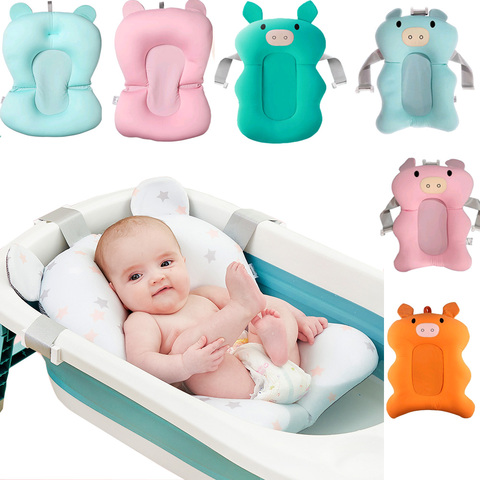 Baby Shower Bath Tub Pad & Chair Foldable Bath Seat Support Mat Newborn Bathtub  Pillow Infant Anti-Slip Soft Comfort Cushion