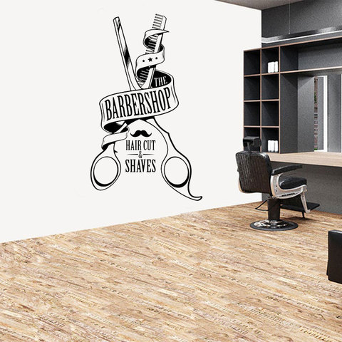 Barber Shop Salon Sign Wall Sticker Vinyl Barbershop Hair Cut & Shaves Wall Decals Interior Decoration Murals Wallpaper 4512 ► Photo 1/4