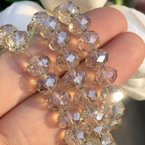 High Quality Faceted Champagne Crystal Glass Rondelle Beads Loose Spacer Round Beads for Jewelry Making Diy Bracelet Finding 15