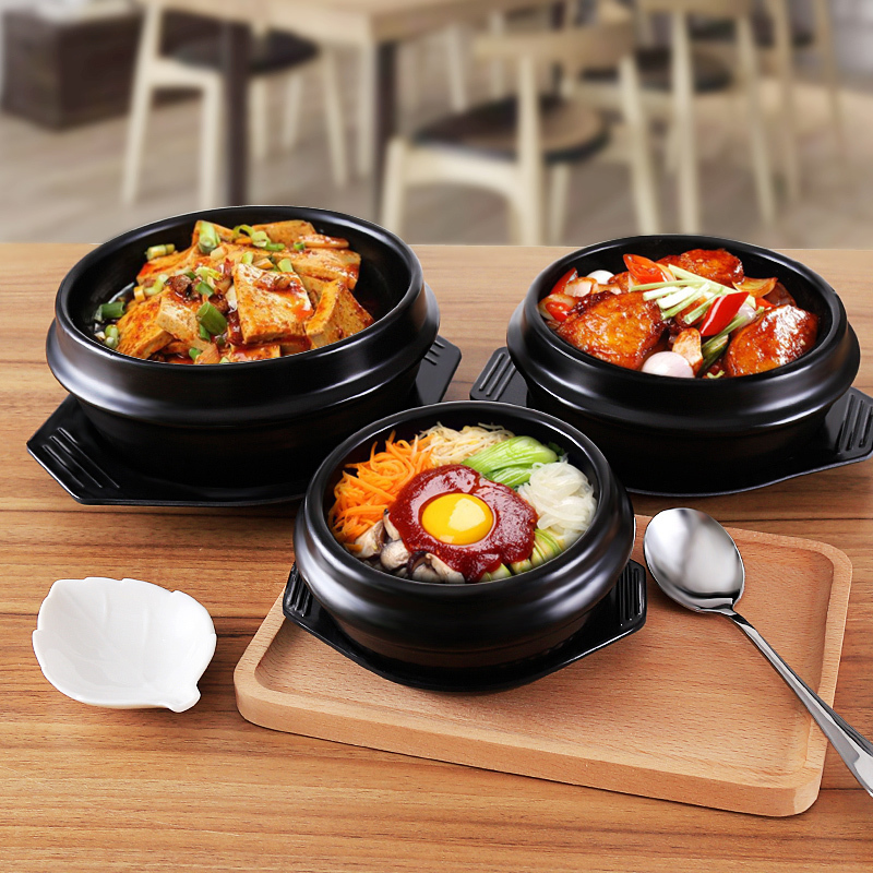 2022 New 16cm Black Classic Korean Stone Pot Cuisine Sets Ceramic Stone  Bowl Pot For Bibimbap Ceramic Soup Ramen Rice Bowls - AliExpress