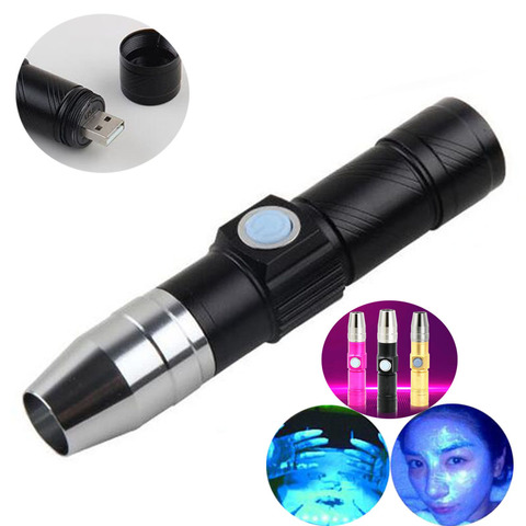 Usb rechargeable 365nm Led UV Flashlight Torch Light Ultra Violet lamp Blacklight UV Fluorescent Lamp For Money Cash detection ► Photo 1/6