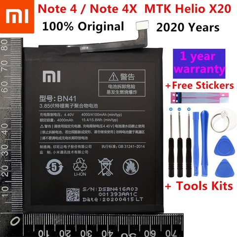 2022 New 100% For Xiao Mi BN41 Battery For Xiaomi Redmi Note 4 / X4 4000mAh Original Mobile Phone Batteries+Free Tools ► Photo 1/6