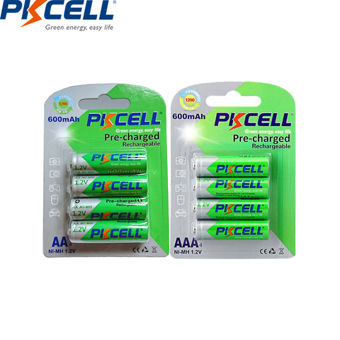 8PCS lot PKCELL 4PCS  AAA 1.2V NIMH Battery and 4PCS AA 600MAH NIMH rechargeable battery low self discharge batteries for toys ► Photo 1/3