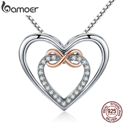 BAMOER Authentic 925 Sterling Silver Elegant Infinity Love Double Heart Pendant Necklaces for Women Fine Jewelry Gift SCN121 ► Photo 1/6